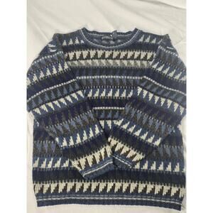 Vintage Apparatus Sweater Mens XL Blue Brown Geometric Knit Pullover 90s Style